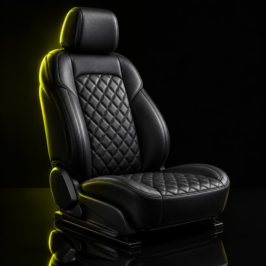 Black quilted faux-leather car seat cover on a car seat